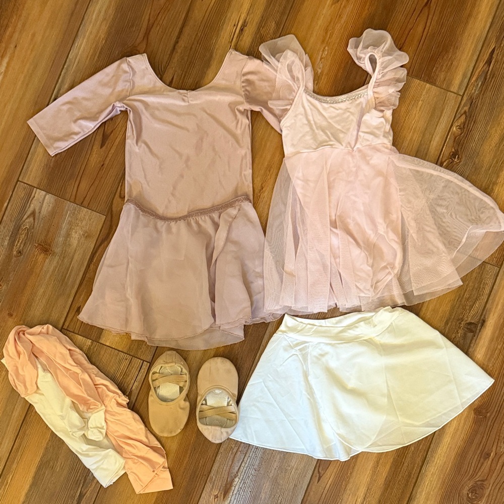 Kids Ballet Dancewear Mixed Lot w/ Ballet Shoes - Size 4-5 - Pink/White